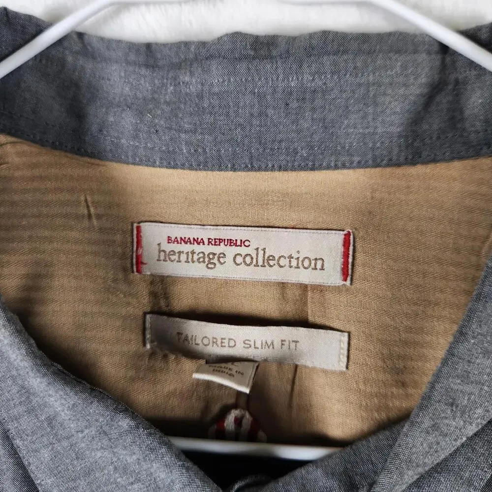Banana Republic Heritage Collection XL Gray Button Down‎ Shirt Tailored Slim Fit